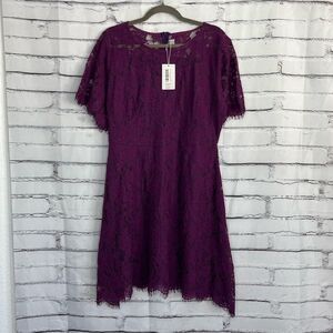 MSLG Royal Purple Lace Midi Dress Short Sleeve Scalloped Hem NWT Women’s Medium